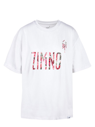 T-Shirt Oversize Damski Biały w Róże T-Shirt Oversize Damski Biały w Róże