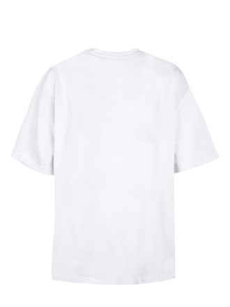 T-Shirt Oversize Damski Biały w Róże