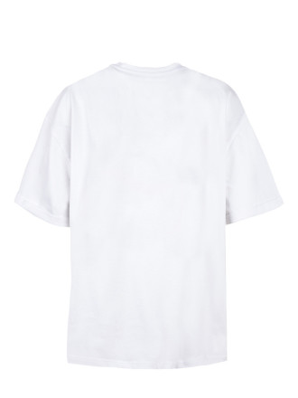 T-Shirt Oversize Damski Biały w Róże T-Shirt Oversize Damski Biały w Róże