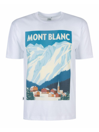 T-Shirt Relaks Unisex Biały Plakat Mont Blanc