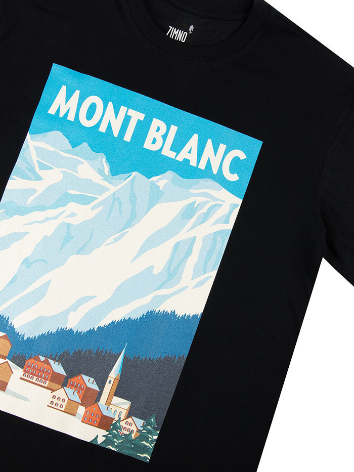 T-Shirt Relaks Unisex Czarny Plakat Mont Blanc T-Shirt Relaks Unisex Czarny Plakat Mont Blanc