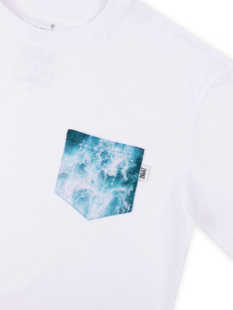 T-Shirt Relaks Unisex Biały z Kieszonką Wzburzone Morze T-Shirt Relaks Unisex Biały z Kieszonką Wzburzone Morze