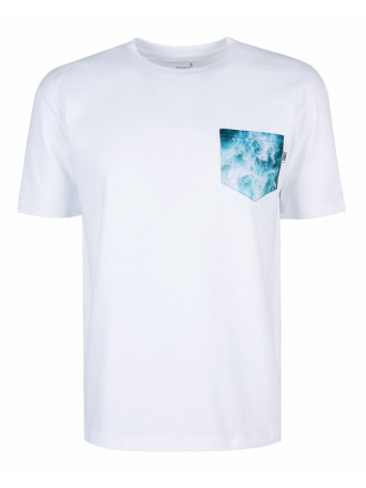 T-Shirt Relaks Unisex Biały z Kieszonką Wzburzone Morze