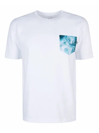 T-Shirt Relaks Unisex Biały z Kieszonką Wzburzone Morze