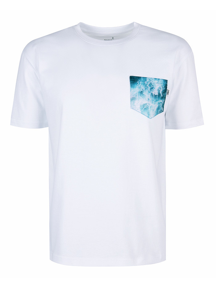 T-Shirt Relaks Unisex Biały z Kieszonką Wzburzone Morze T-Shirt Relaks Unisex Biały z Kieszonką Wzburzone Morze