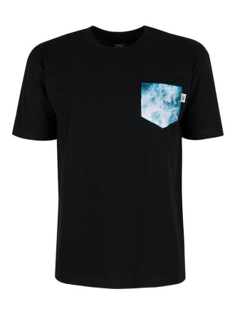 T-Shirt Relaks Unisex Czarny z Kieszonką Wzburzone Morze