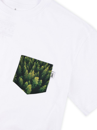 T-Shirt Relaks Unisex Biały z Kieszonką Las T-Shirt Relaks Unisex Biały z Kieszonką Las