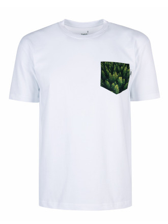 T-Shirt Relaks Unisex Biały z Kieszonką Las