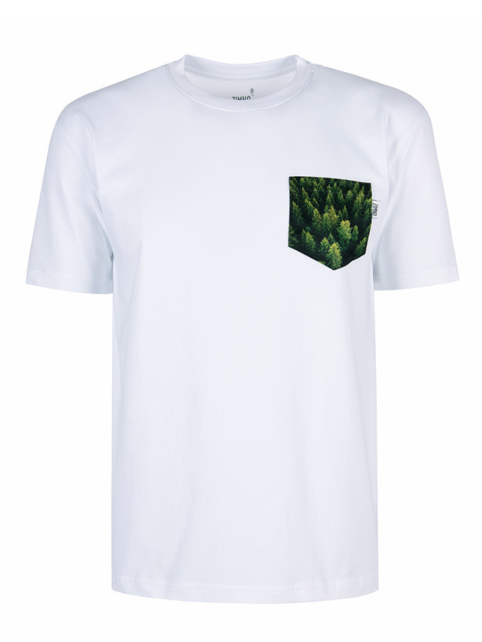 T-Shirt Relaks Unisex Biały z Kieszonką Las T-Shirt Relaks Unisex Biały z Kieszonką Las