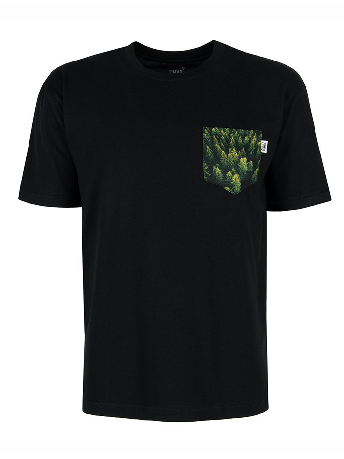 T-Shirt Relaks Unisex Czarny z Kieszonką Las T-Shirt Relaks Unisex Czarny z Kieszonką Las