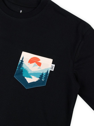 T-Shirt Relaks Unisex Czarny z Kieszonką Zachód Słońca T-Shirt Relaks Unisex Czarny z Kieszonką Zachód Słońca