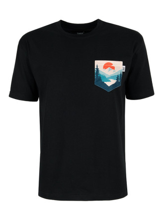 T-Shirt Relaks Unisex Czarny z Kieszonką Zachód Słońca