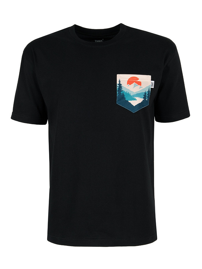 T-Shirt Relaks Unisex Czarny z Kieszonką Zachód Słońca T-Shirt Relaks Unisex Czarny z Kieszonką Zachód Słońca