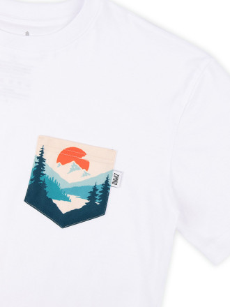 T-Shirt Relaks Unisex Biały z Kieszonką Zachód Słońca
