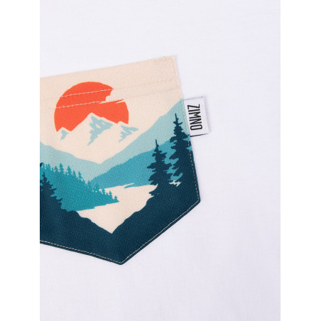 T-Shirt Relaks Unisex Biały z Kieszonką Zachód Słońca