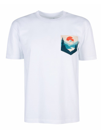 T-Shirt Relaks Unisex Biały z Kieszonką Zachód Słońca