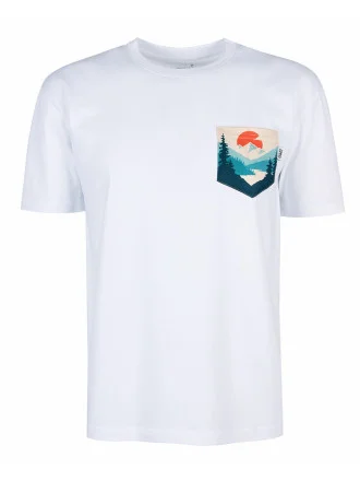 T-Shirt Relaks Unisex Biały z Kieszonką Zachód Słońca