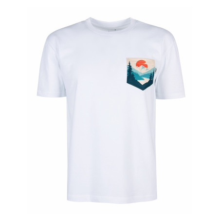 T-Shirt Relaks Unisex Biały z Kieszonką Zachód Słońca