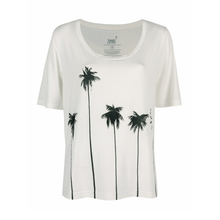 T-Shirt Wiskozowy Damski Biały Palmy