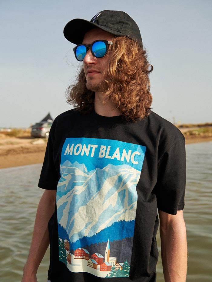 T-Shirt Relaks Unisex Czarny Plakat Mont Blanc