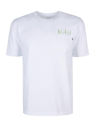T-Shirt Relaks Unisex Biały z Kieszonką Liście T-Shirt Relaks Unisex Biały z Kieszonką Liście