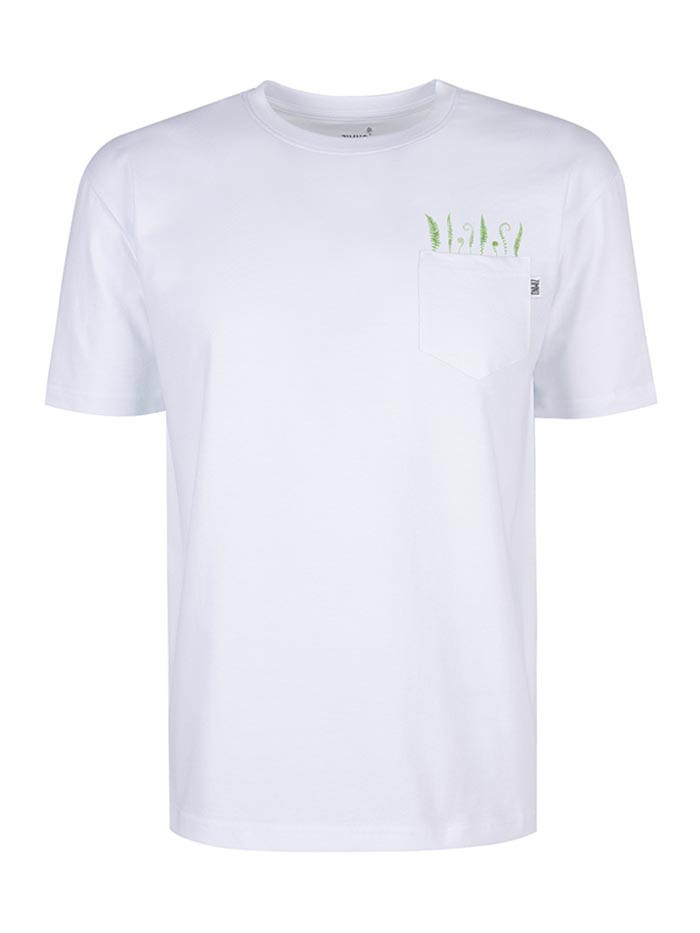 T-Shirt Relaks Unisex Biały z Kieszonką Liście T-Shirt Relaks Unisex Biały z Kieszonką Liście