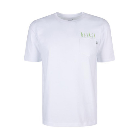 T-Shirt Relaks Unisex Biały z Kieszonką Liście