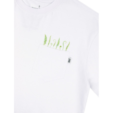 T-Shirt Relaks Unisex Biały z Kieszonką Liście