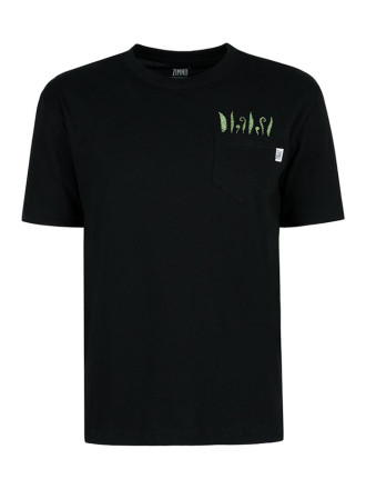 T-Shirt Relaks Unisex Czarny z Kieszonką Liście