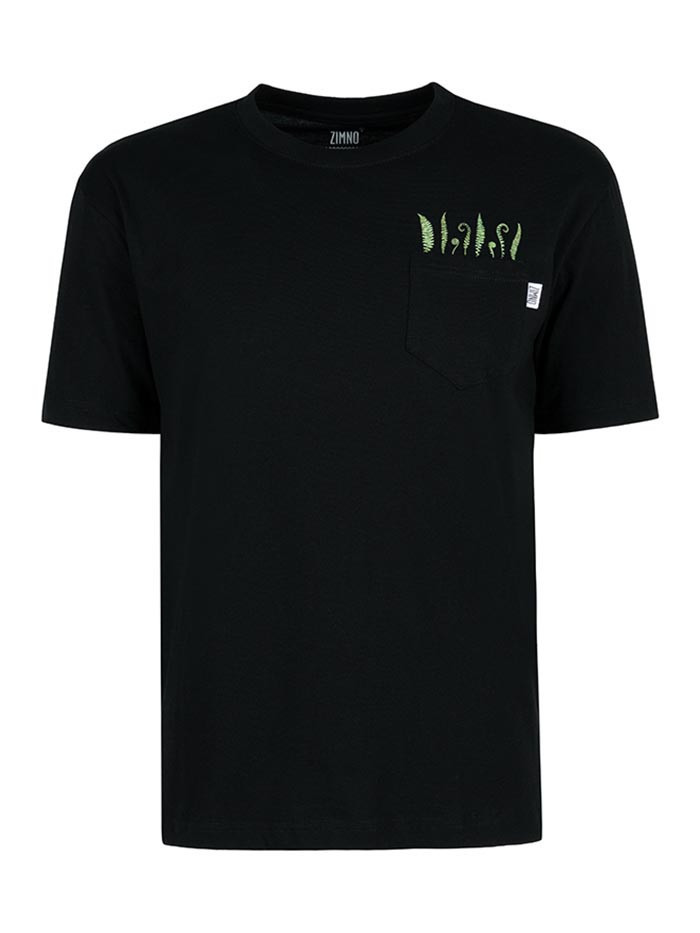 T-Shirt Relaks Unisex Czarny z Kieszonką Liście T-Shirt Relaks Unisex Czarny z Kieszonką Liście
