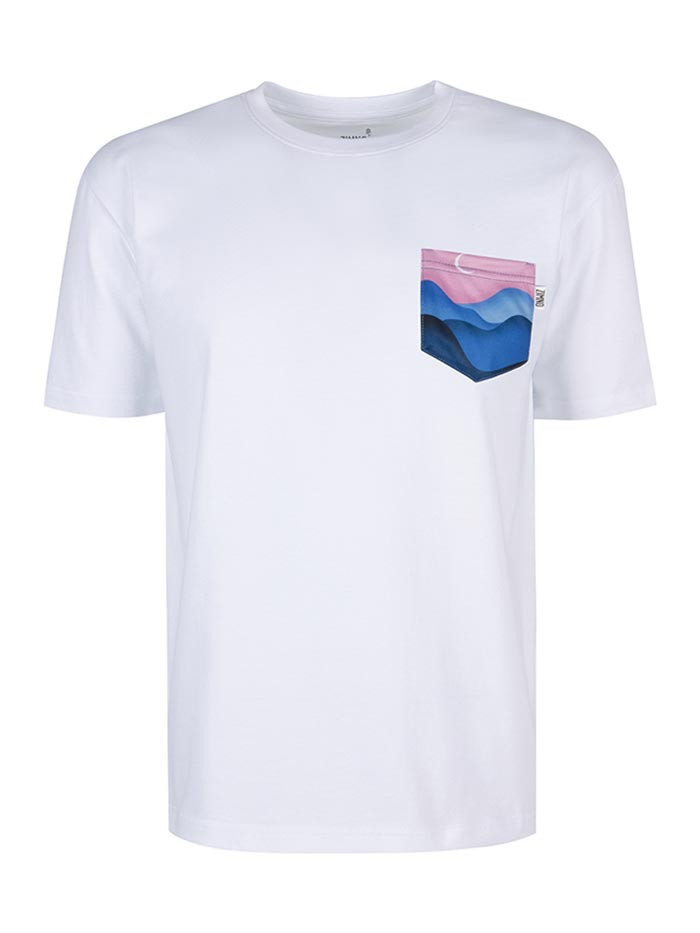 T-Shirt Relaks Unisex Biały z Kieszonką Wzgórza T-Shirt Relaks Unisex Biały z Kieszonką Wzgórza