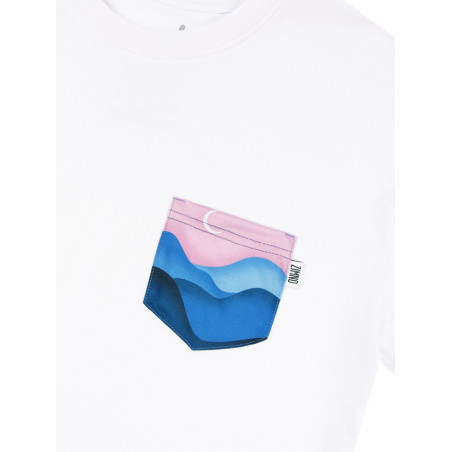 T-Shirt Relaks Unisex Biały z Kieszonką Wzgórza