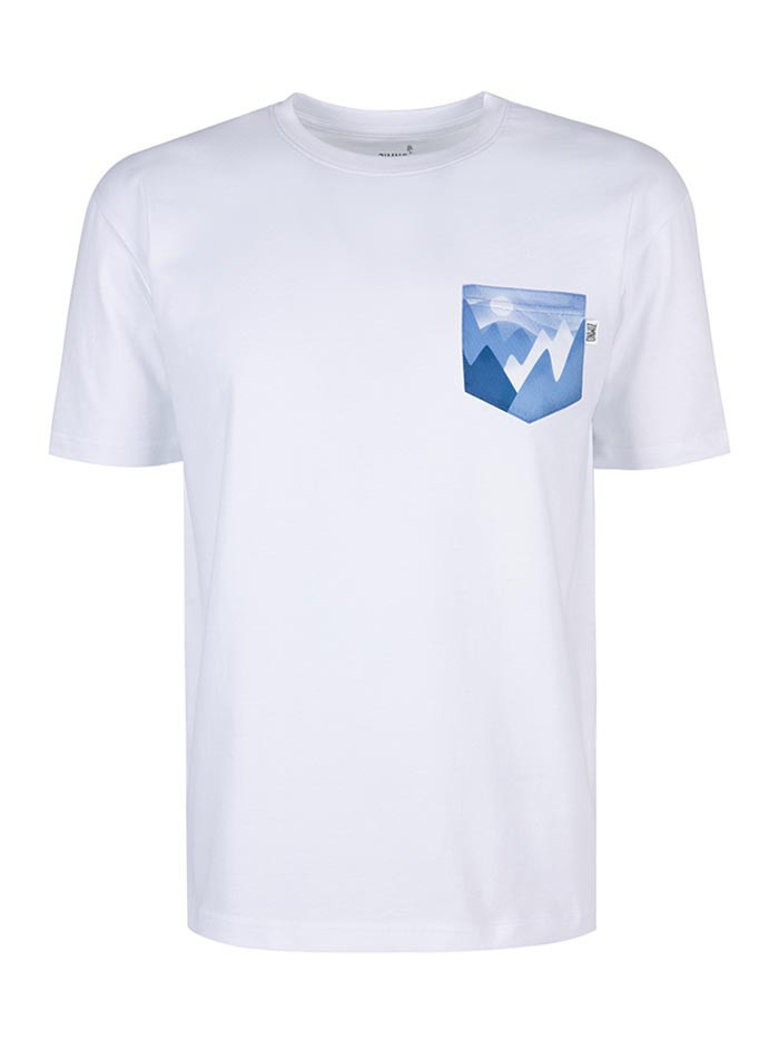 T-Shirt Relaks Unisex Biały z Kieszonką Góry T-Shirt Relaks Unisex Biały z Kieszonką Góry
