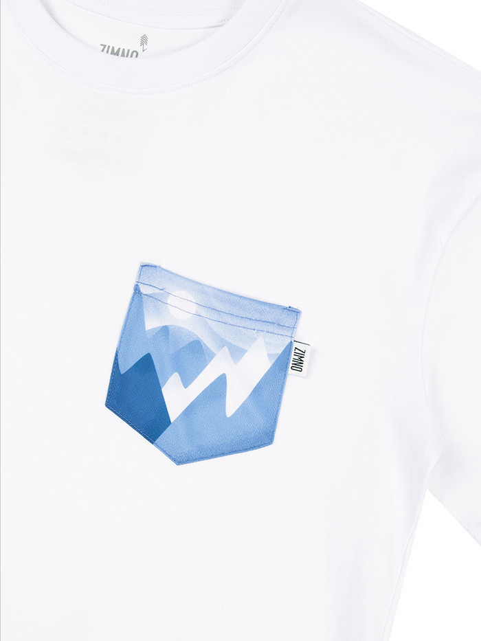 T-Shirt Relaks Unisex Biały z Kieszonką Góry T-Shirt Relaks Unisex Biały z Kieszonką Góry