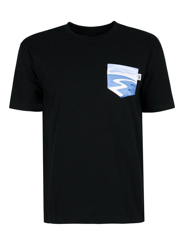 T-Shirt Relaks Unisex Czarny z Kieszonką Rzeka T-Shirt Relaks Unisex Czarny z Kieszonką Rzeka