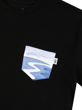 T-Shirt Relaks Unisex Czarny z Kieszonką Rzeka T-Shirt Relaks Unisex Czarny z Kieszonką Rzeka