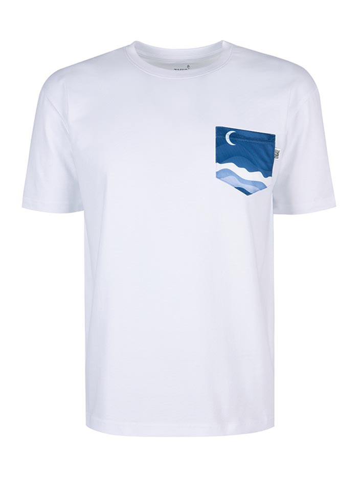 T-Shirt Relaks Unisex Biały z Kieszonką Morze T-Shirt Relaks Unisex Biały z Kieszonką Morze