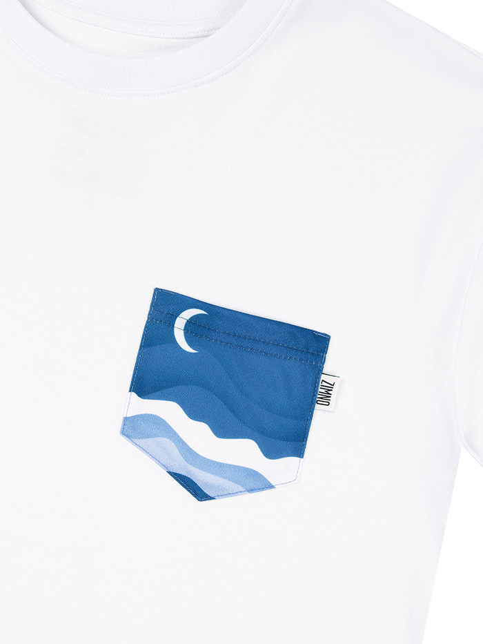 T-Shirt Relaks Unisex Biały z Kieszonką Morze T-Shirt Relaks Unisex Biały z Kieszonką Morze