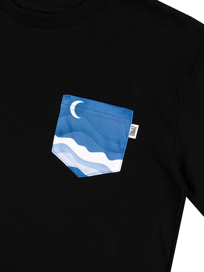 T-Shirt Relaks Unisex Czarny z Kieszonką Morze T-Shirt Relaks Unisex Czarny z Kieszonką Morze
