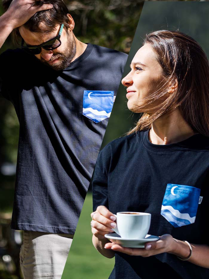 T-Shirt Relaks Unisex Czarny z Kieszonką Morze T-Shirt Relaks Unisex Czarny z Kieszonką Morze