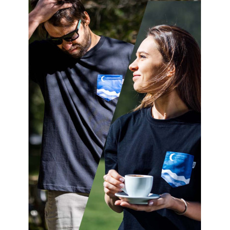 T-Shirt Relaks Unisex Czarny z Kieszonką Morze Lookbook