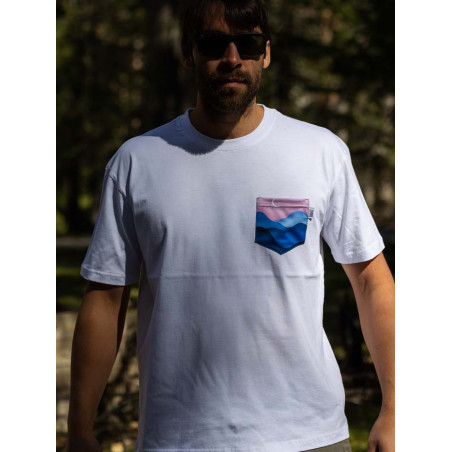 T-Shirt Relaks Unisex Biały z Kieszonką Wzgórza Lookbook