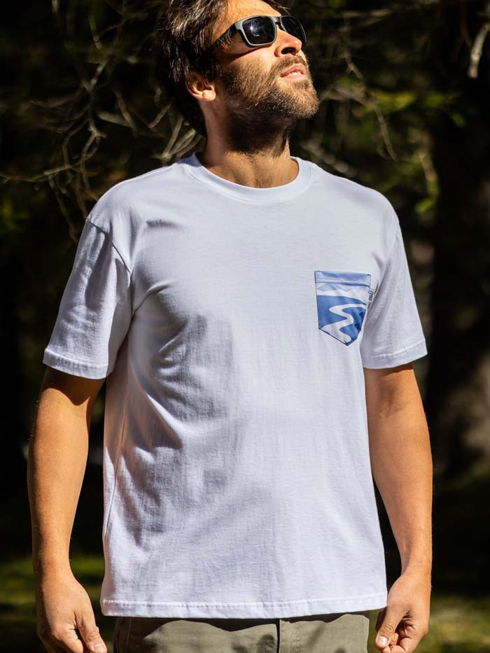 T-Shirt Relaks Unisex Biały z Kieszonką Rzeka T-Shirt Relaks Unisex Biały z Kieszonką Rzeka