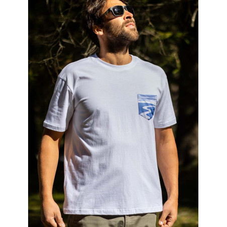 T-Shirt Relaks Unisex Biały z Kieszonką Rzeka Lookbook