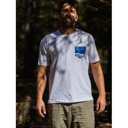 T-Shirt Relaks Unisex Biały z Kieszonką Morze Lookbook