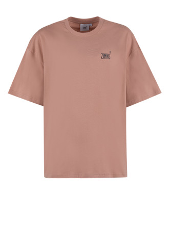 T-shirt pudełkowy różowy z nadrukiem