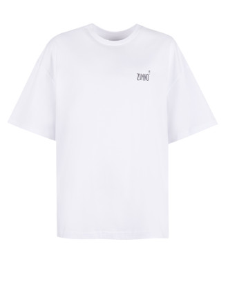 T-shirt pudełkowy biały z nadrukiem