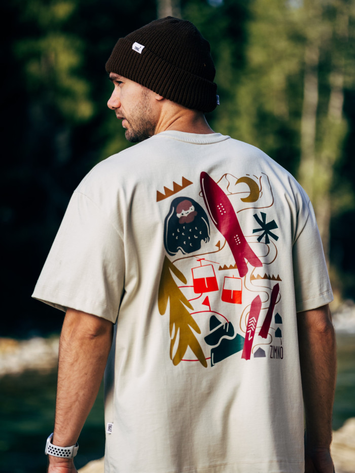 T-Shirt pudełkowy kremowy z nadrukiem