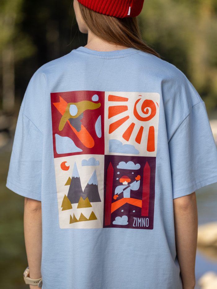T-Shirt pudełkowy błękitny z nadrukiem