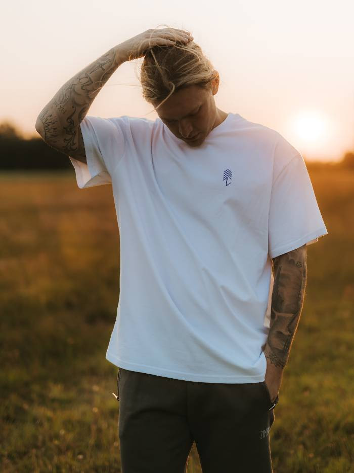 T-shirt pudełkowy biały CIEPŁO ZIMNO UNISEX